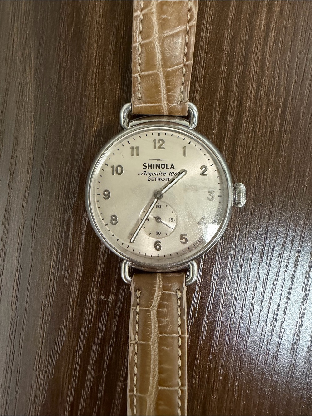 Shinola The Runwell Argonite 1069 41mm Blush Dial Tan Croc Leather - As Is